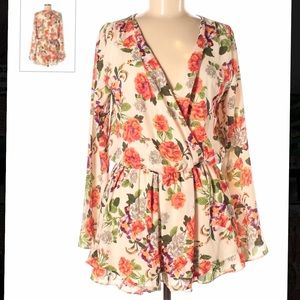 Honey Punch Bell Sleeves Floral Romper